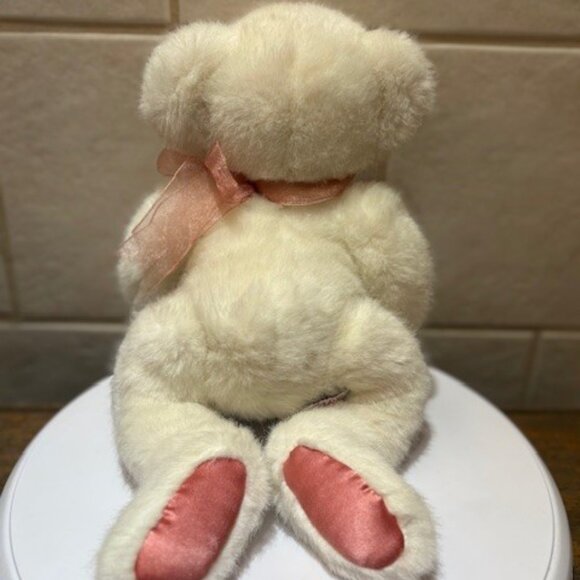 Mary Meyers White & Pink Bag T eddy Bear Vintage 1998 Plush with Bow - Picture 3 of 7